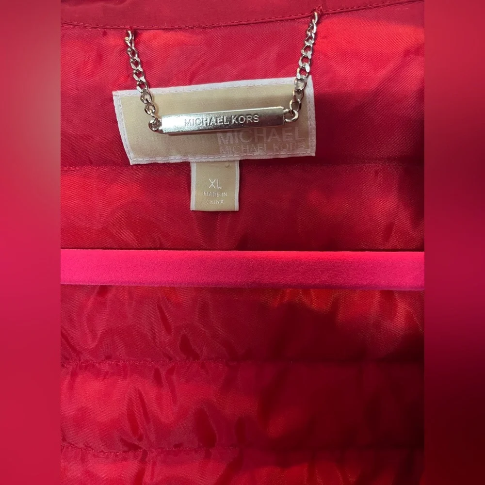 Michael Kors Jacket Women Red Black Lace Front Quilted Puffer, Size XL - Picture 4 of 5